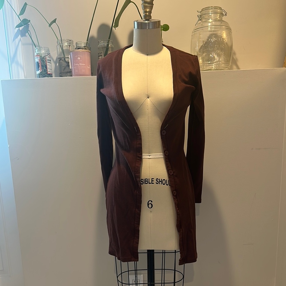 Zara Brown Knit Open Front Coat